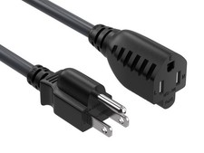 2ft NEMA 5-15P to 5-15R 3 Prong Extension Cord, 16 AWG 13A 125V Grounded, Black