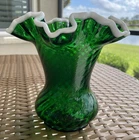 Fenton Emerald Green Snow Crest 6 Inch Vase. Spiral Optic. Unmarked. No Damage.
