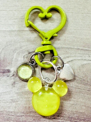 Mickey Green Glitter Heart Silver Swivel Key Chain Backpack Tag Purse Charms RTS