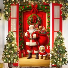 Christmas Door Cover Santa Claus Door Hanging Banner Backdrop 71 x 35 Inch Sa...