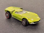 Vintage 1968 Hot Wheels Redline Turbofire - Metallic Lime Green - White Interior
