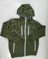 Bocini Boys Dinosaur Print Green Hooded Windbreaker With Pockets Zippers Size L