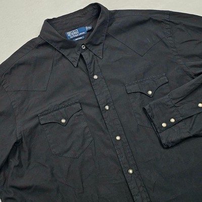 Polo Ralph Lauren Western Shirt Mens XXL Black Pearl Snap Long Sleeve Cowboy 90s