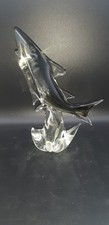 Scultura Pesce Pescecane Squalo su scoglio Vetro Murano trasparente