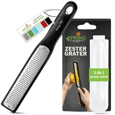Spring Chef Premium Lemon Zester Grater with Handle - 2 x1.3''x12.9'', Black 