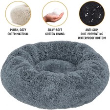 Fluffy Soft Donut Pet Bed for Dog  Cat - Round Puppy Cushion - Washable Bedding