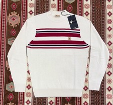 Gabicci Vintage Liam Knitted Crew Neck Sweater Cream Red Stripe V55GM19