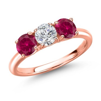 18K Rose Gold Plated Silver Lab Grown Diamond and Created Ruby Engagement Ring