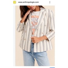 Preppy Lauren Ralph Lauren Pinstripe Blazer Linen Double Breasted Sz 8 Old Money