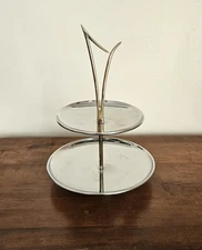 Vintage Kromex MCM 2 Tier Chrome and Gold Tidbits Tray 