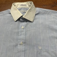 Vintage Christian Dior Button Up Dress Shirt Men L Blue Stripe Cuff Links Luxury