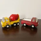 Vintage Tonka Trucks USA Red Pickup Cement Mixer Red yellow