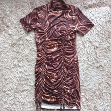 Ayanapa Brown's Swirly Retro Short Sleeve Bodycon Dress  High Neck Size X Small