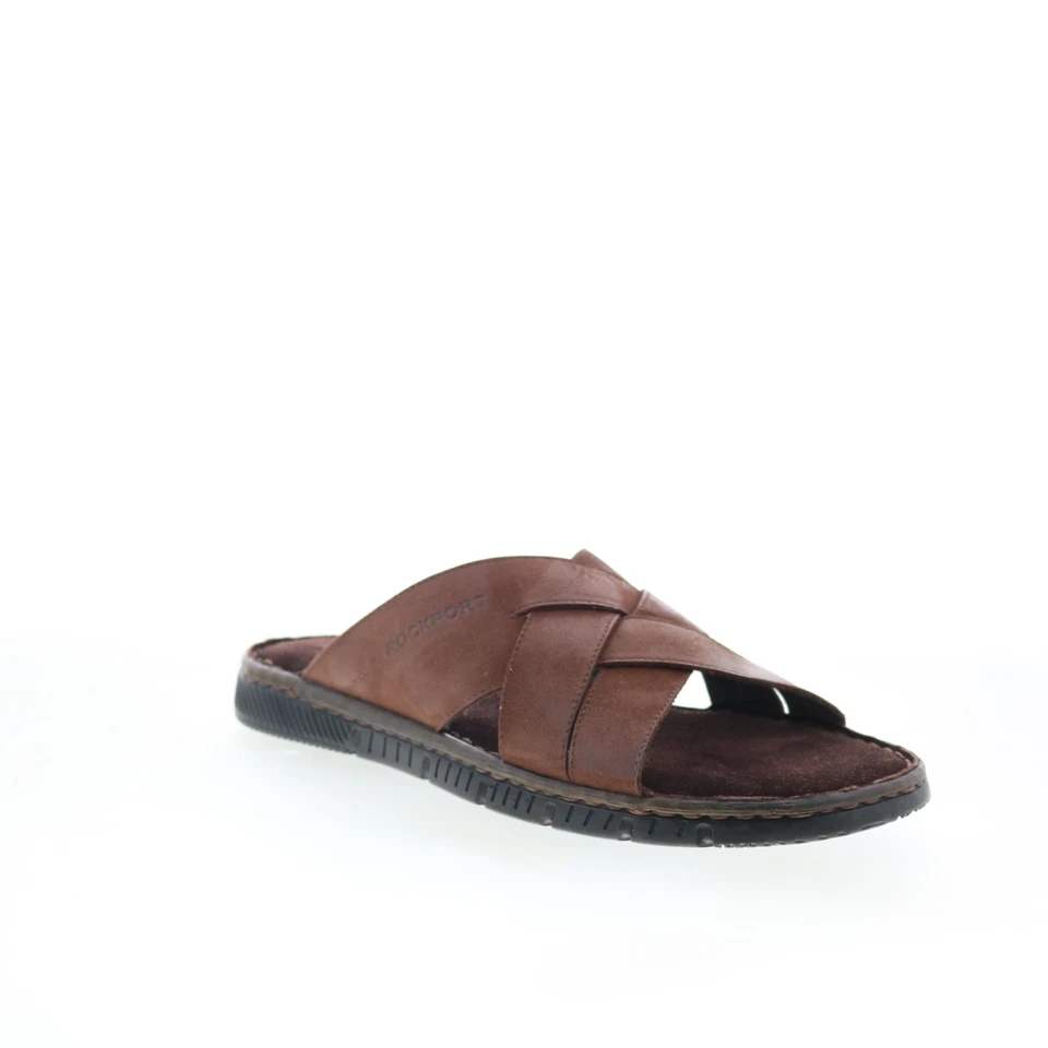Rockport Jaya Mens Brown Wide Leather Slip On Slides Sandals Shoes - Image 2 of 4