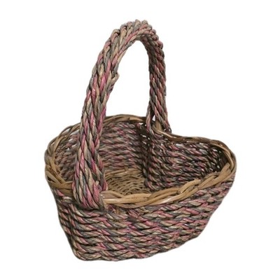 Vintage Wicker Straw Heart Shaped Basket W/Handle Cottage Farmhouse Grandma Vday