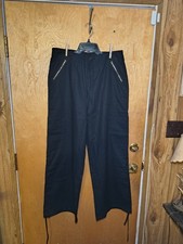 Black Size Large Wide Leg Zip Pockets Drawstring Waist And Legs Canvas Cargo...