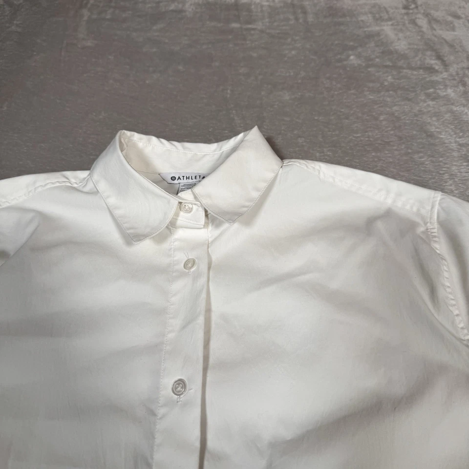 Camisa Athleta Mujer Grande Blanca Uptown Brillante Elastizada Abotonada Manga Larga Foto 4 de 4