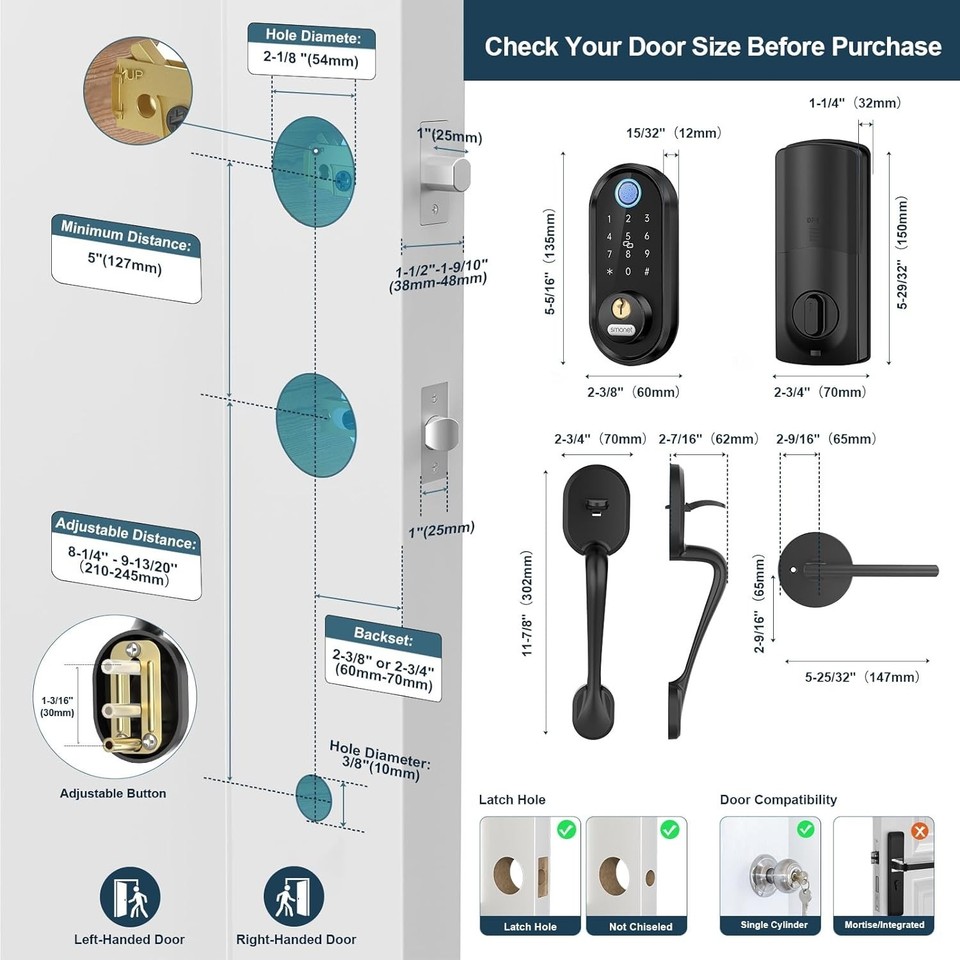 SMONET Smart Front Door Lock Handle Set Keyless Entry Digital Keypad ...