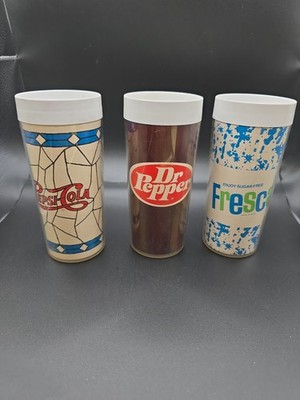 Vintage Thermo-Serv Glasses Pepsi Cola Fresca Dr. Pepper 3pc Set 1970's 