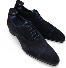 Handmade Black Oxford Cap Toe Suede Leather Dress Office Lace Up Shoes For Men