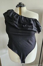 Black Womens Bodysuit One Shoulder - Asymmetrical Shoulder