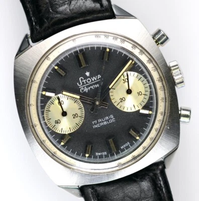 Stowa Uhr Vintage Chronograph Edelstahl schwarzes Blatt 37mm unisex sehr selten - Bild 1 von 4