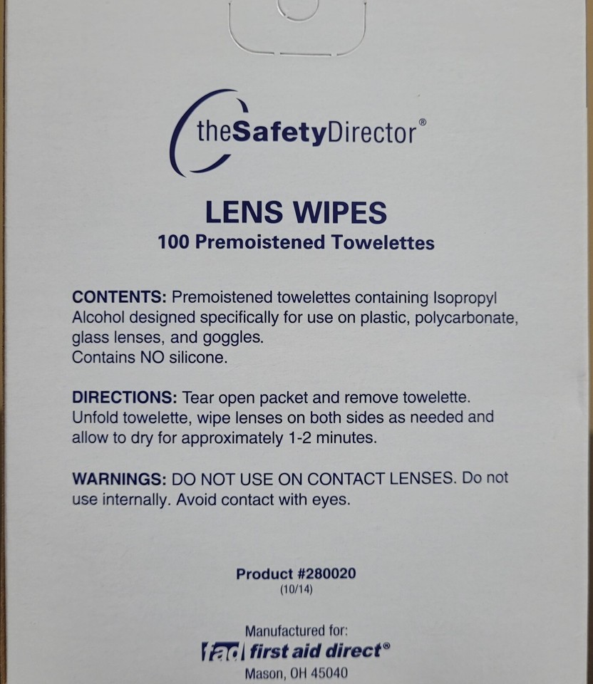 The Safety Director Lens wipes, anti static / fog Lens Cleaner (2 Boxes