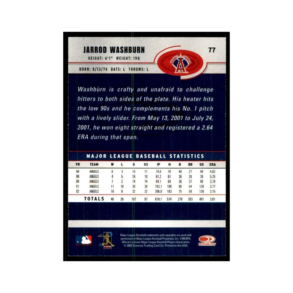 2003 Donruss Jarrod Washburn Baseball Cards #77 - Image 2 of 3