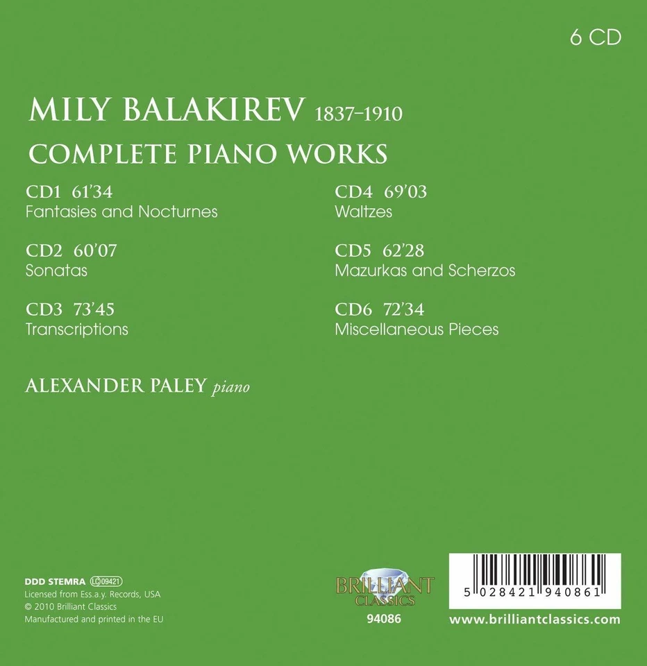MILY BALAKIREV Complete Piano Works ALEXANDER PALEY 6CD NEW SEALED - Image 2 of 2