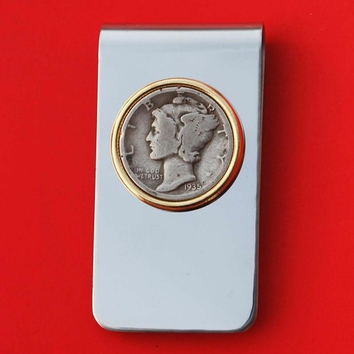 USA 1916 ~ 1945 Mercury Dime 90% Silber Münze zweifarbig Edelstahl Geldklammer - Bild 24 von 34