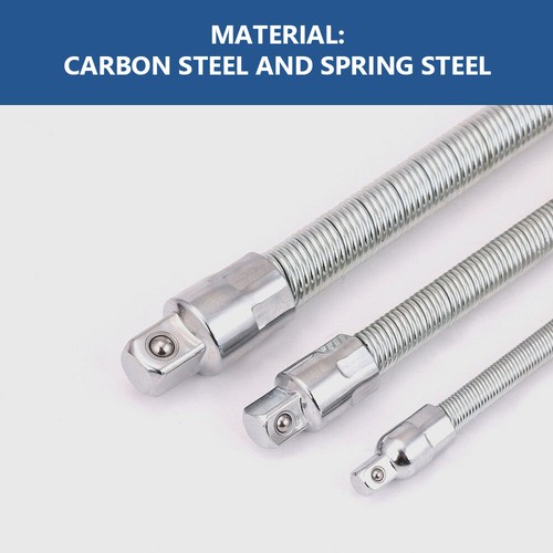 Flexible Socket Extension Bar Set,3 Pcs Drive Flex Bar 1/4"X8" 3/8"X12" 1/2"X14" - Picture 8 of 10