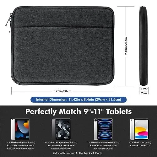 9-11 Inch Tablet Sleeve, Protective Carrying Bag with Two Compartments Fits  - Image 2 of 4