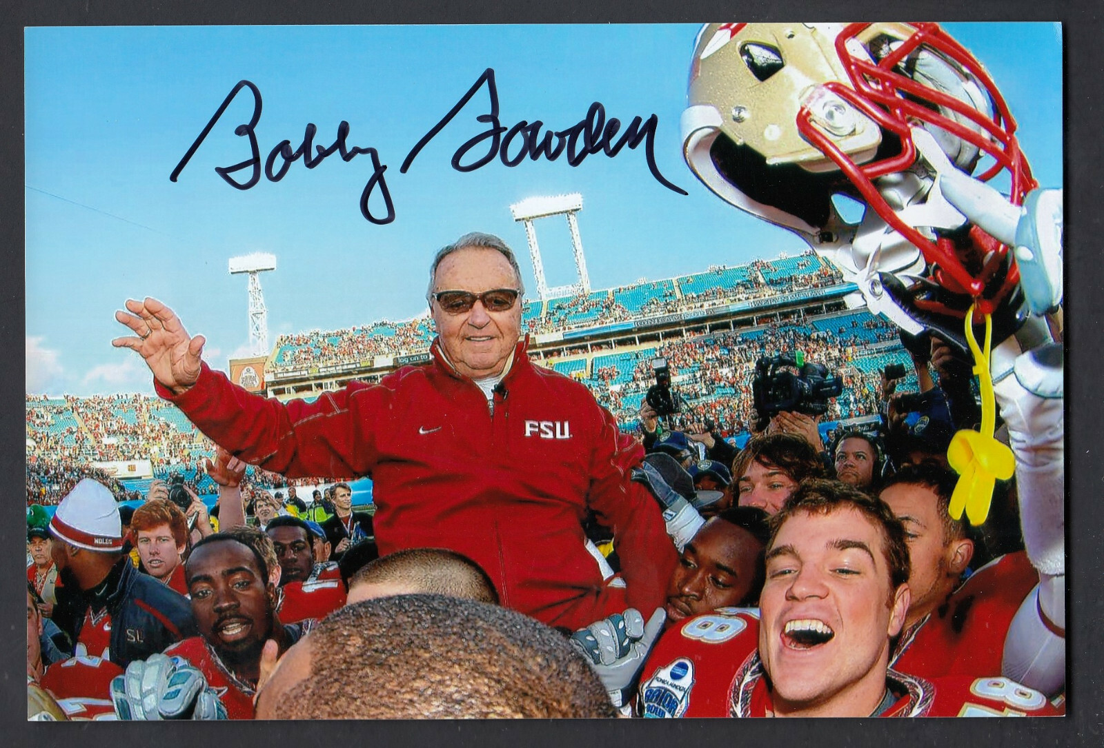 Bobby Bowden Autographed Signed Florida State 4x6 color Photo Carried off Field Beckett Authentic 