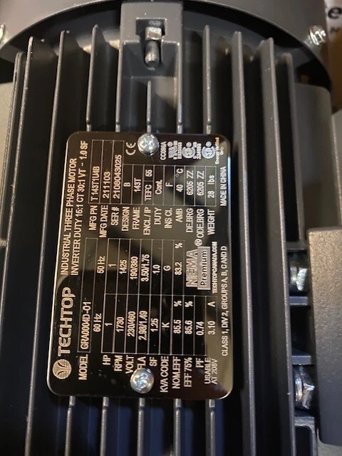 Techtop Motor NEMA 1 HP Three Phase 230/460V 1800 RPM 143T - Image 2 of 2