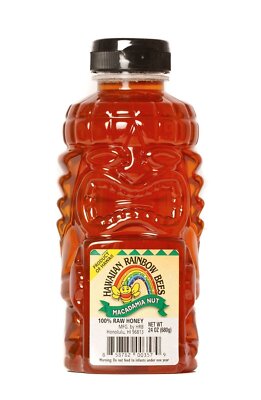 Hawaiian Rainbow Bees Macadamia Nut Honey in a Tiki Bottle   24 oz.