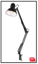32 In. Black Vintage Swing Arm Desk Lamp with Metal Clamp