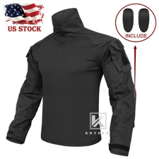 KRYDEX Gen3 Combat Shirt Army Tactical Uniform Tops & Elbow Pads Airsoft BLACK