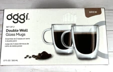 OGGI Double Wall Glass Mugs Set of 2 BREW 12oz Clear BPA Free NEW