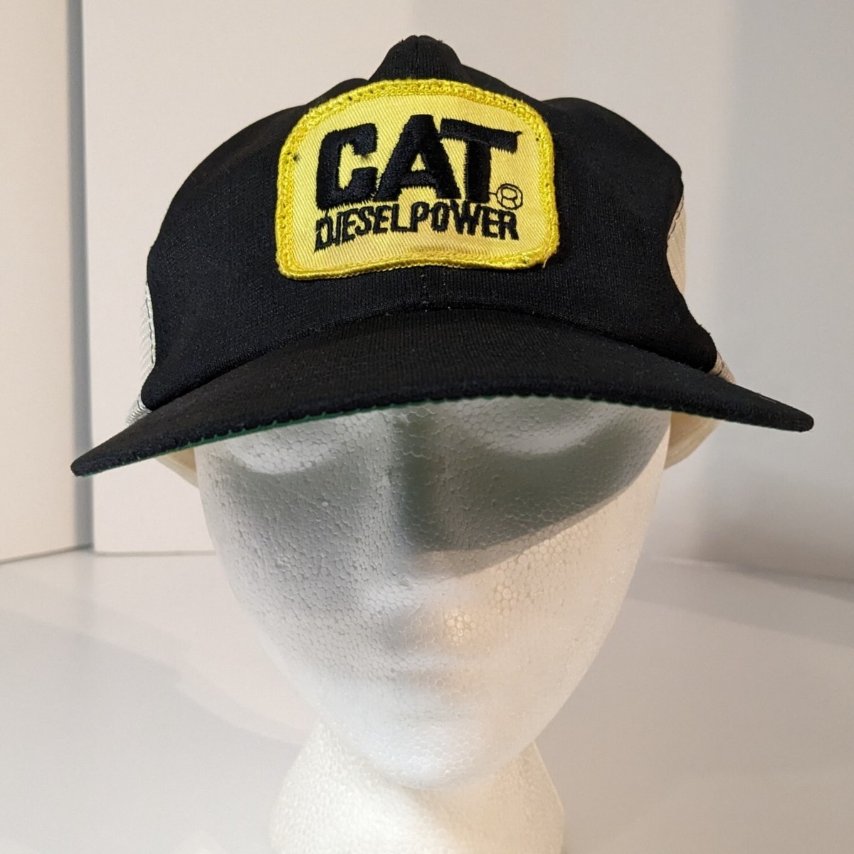 Vintage CAT Diesel Power Trucker Hat Patch Black & White Mesh
