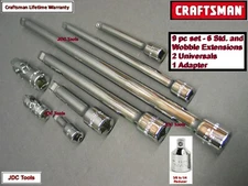 NEW CRAFTSMAN 9 PC 1/4" & 3/8" EXTENSION BAR / UNIVERSAL JOINT SET TOOL SOCKET 8