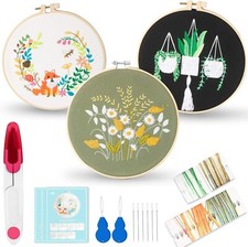 3 Sets Embroidery Starter Kit for Beginners Cross Stitch Stamped DIY Decor Craft