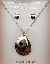 NEW 18" HEART NECKLACE  EARRINGS JEWELRY SET 