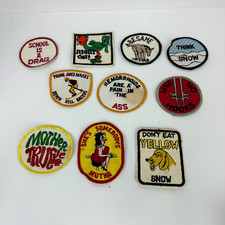 Vintage 70s Embroidered Patch LOT OF 10 Sew-Ons Novelty Funny Joke Yellow Snow