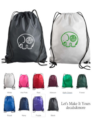 ELEPHANT MONOGRAMMED NAME PERSONALIZED DRAWSTRING BACKPACK NYLON GIFT BAG TOTE
