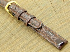 Vintage Hadley Roma Crocodile Grain Gold Tone Buckle NOS Unused 11mm Watch Band
