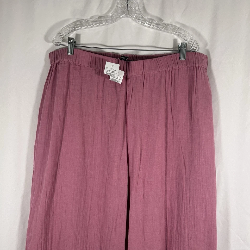 Nuevos Pantalones Ashley Stewart Para Mujer 18 20 Rosa Tirar de Pierna Ancha Hendidura 100% Algodón Foto 2 de 4