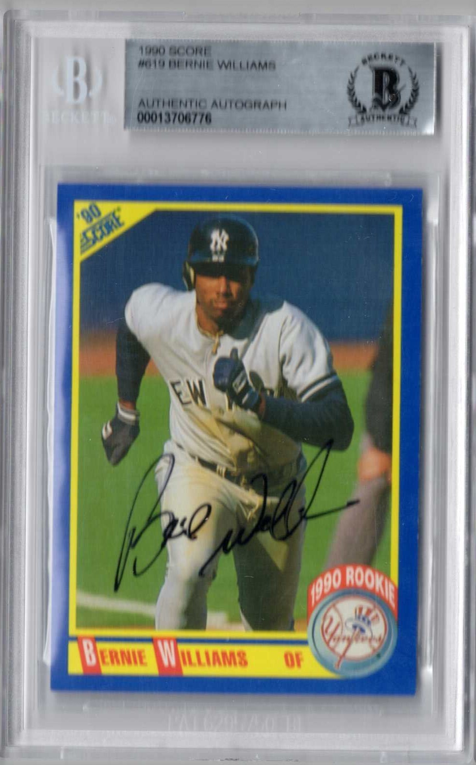 Bernie Williams SIGNED rookie card, 1990 Score #619, New York Yankees ...