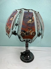 Vintage OK Lighting Glass Panel Lamp Motorcycle and USA Eagle