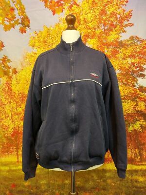 Umbro blaues Sweatshirt aus Baumwollmischung mit durchgehendem Reißverschluss 80er Jahre. UK Herren Gr. Medium