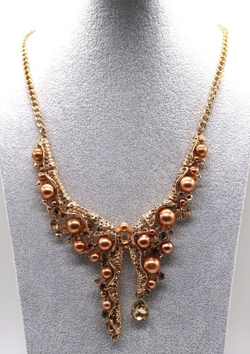 Vtg Statement Necklace Rhinestone Encrusted Asymmetrical Brutalist Gold Tone 15" - Picture 6 of 24